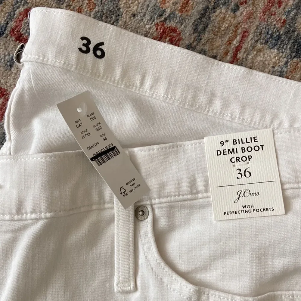 J. Crew 9” Billie demi-boot crop jeans in white wash